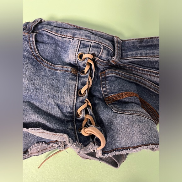 Justice Jean Shorts with leather ties, Girl size 10R, Girl summer jean shorts - Picture 3 of 5